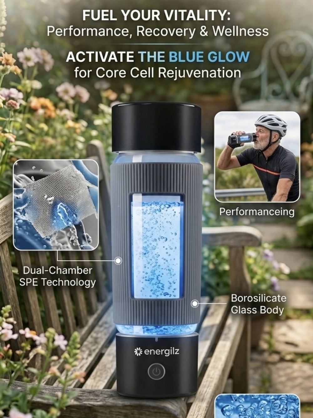 Energilz SPE PEM Hydrogen Water Bottle | Antioxidant Vitality | NEW